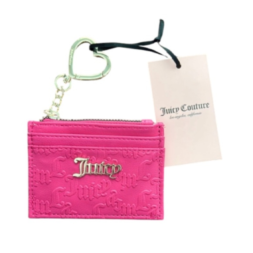 Juicy Couture PINK FLASH SPRING FLING Card Holder with Heart Keychain NWT